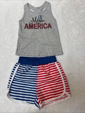 bcg Gray Tank Top with Red & Blue Striped Shorts